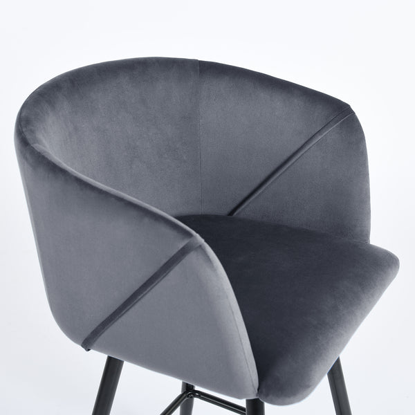 Homeroots Set Of Two 28" Gray And Black Velvet And Steel Bar Chairs   483780