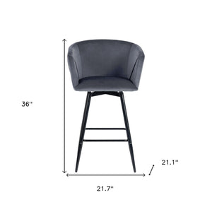 Homeroots Set Of Two 28" Gray And Black Velvet And Steel Bar Chairs   483780