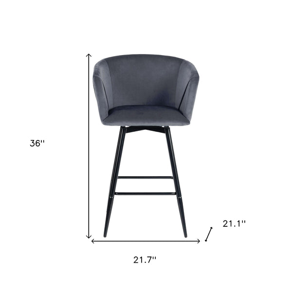 Homeroots Set Of Two 28" Gray And Black Velvet And Steel Bar Chairs   483780