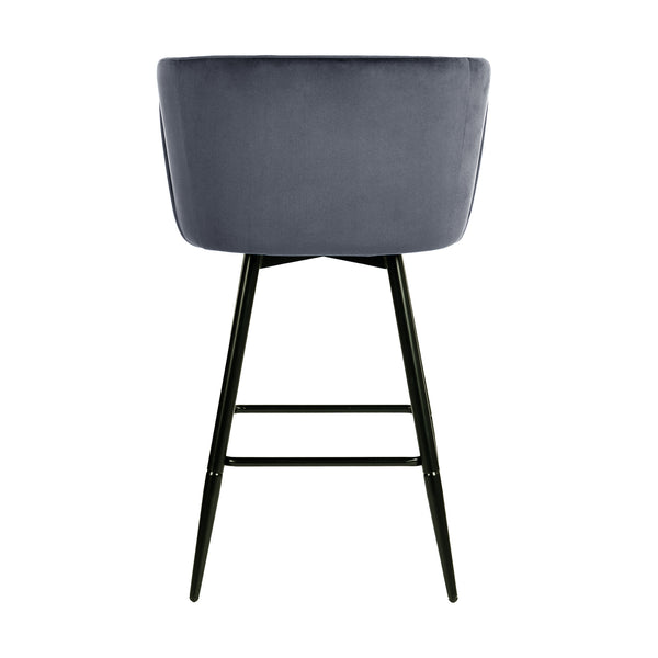 Homeroots Set Of Two 28" Gray And Black Velvet And Steel Bar Chairs   483780