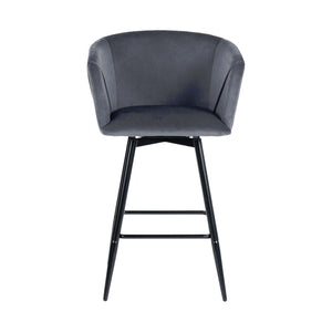 Homeroots Set Of Two 28" Gray And Black Velvet And Steel Bar Chairs   483780