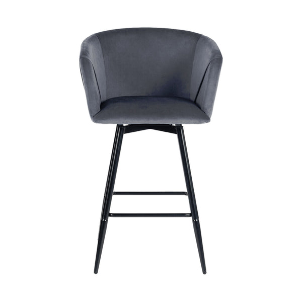 Homeroots Set Of Two 28" Gray And Black Velvet And Steel Bar Chairs   483780