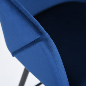 Homeroots Set Of Two 28" Blue And Black Velvet And Steel Low Back Bar Height Bar Chairs   483781
