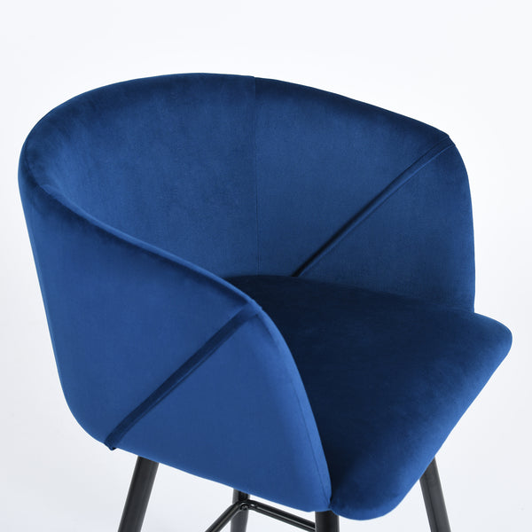 Homeroots Set Of Two 28" Blue And Black Velvet And Steel Low Back Bar Height Bar Chairs   483781