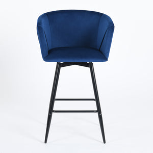 Homeroots Set Of Two 28" Blue And Black Velvet And Steel Low Back Bar Height Bar Chairs   483781