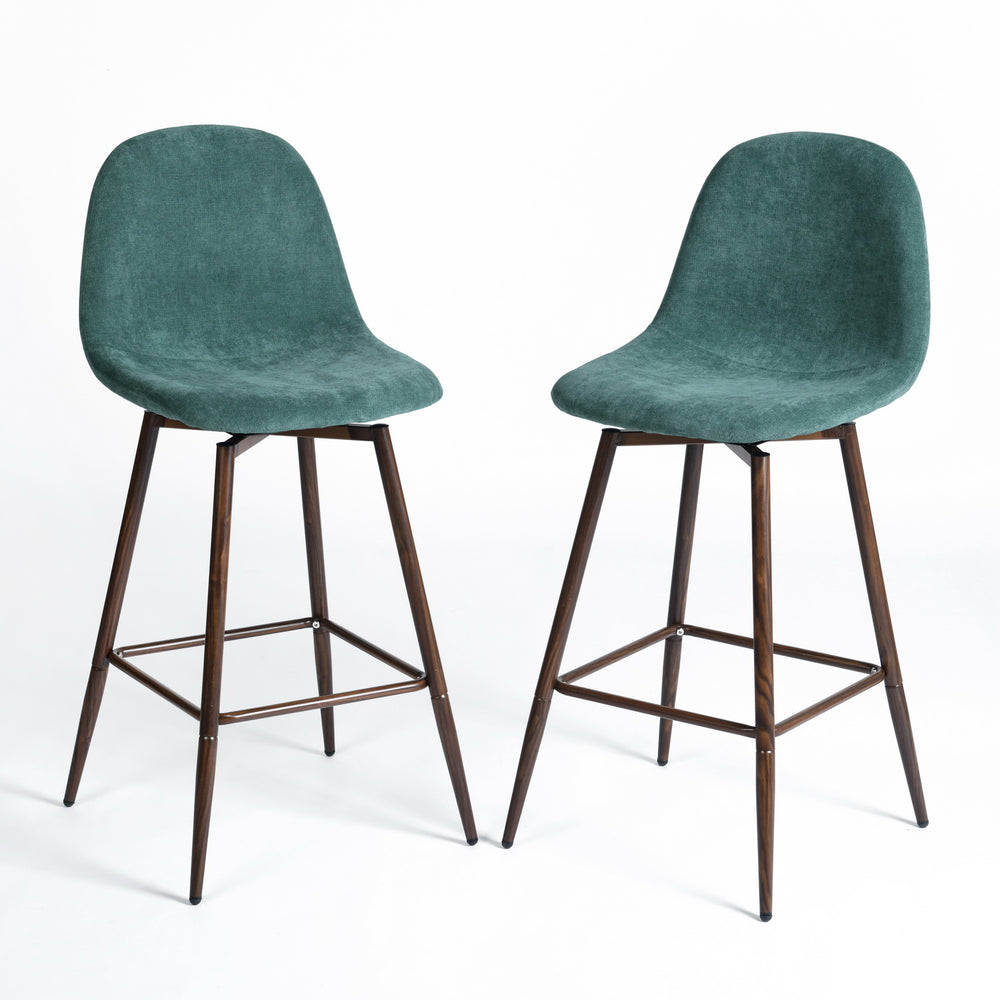 Homeroots Set Of Two 26" Green And Brown Velvet And Steel Counter Height Bar Chairs   483789