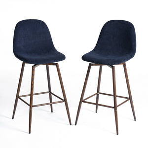 Homeroots Set Of Two 26" Blue And Brown Velvet And Steel Counter Height Bar Chairs   483790