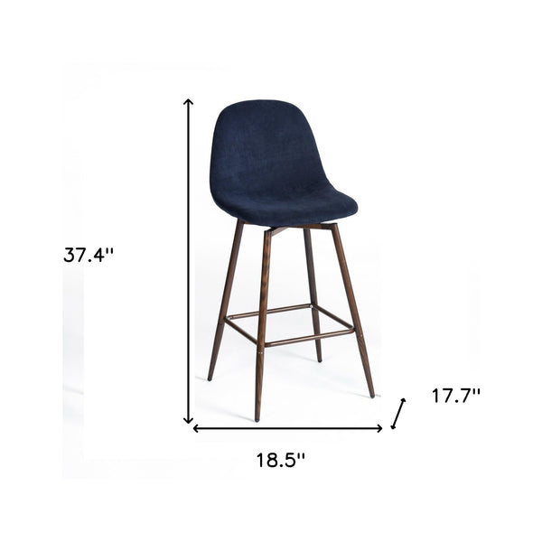 Homeroots Set Of Two 26" Blue And Brown Velvet And Steel Counter Height Bar Chairs   483790