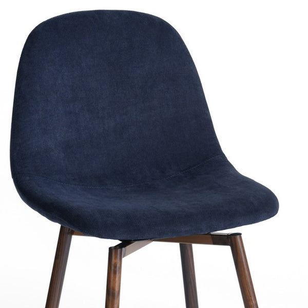 Homeroots Set Of Two 26" Blue And Brown Velvet And Steel Counter Height Bar Chairs   483790