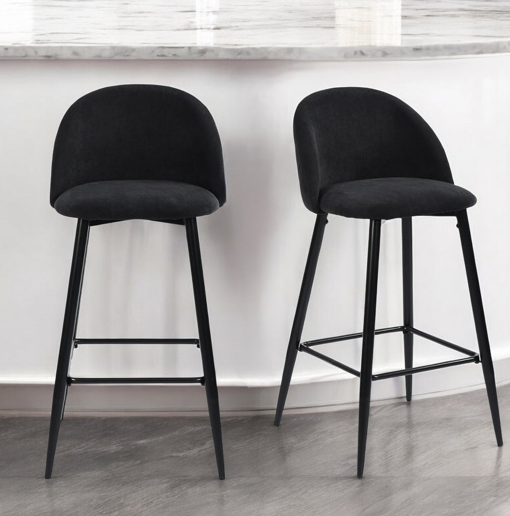 Homeroots Set Of Two 26" Blue And Black Steel Low Back Counter Height Bar Chairs   483796