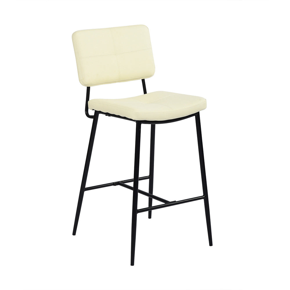 Homeroots Set Of Two 27" Cream And Black Faux Leather And Steel Low Back Counter Height Bar Chairs   483797