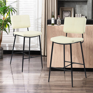 Homeroots Set Of Two 27" Cream And Black Faux Leather And Steel Low Back Counter Height Bar Chairs   483797