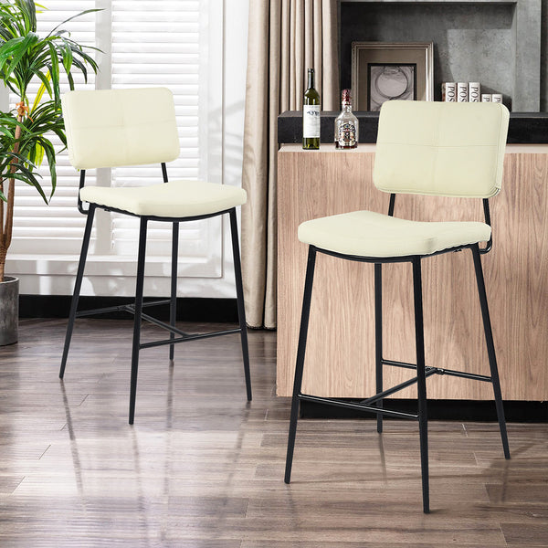 Homeroots Set Of Two 27" Cream And Black Faux Leather And Steel Low Back Counter Height Bar Chairs   483797
