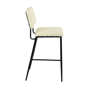 Homeroots Set Of Two 27" Cream And Black Faux Leather And Steel Low Back Counter Height Bar Chairs   483797