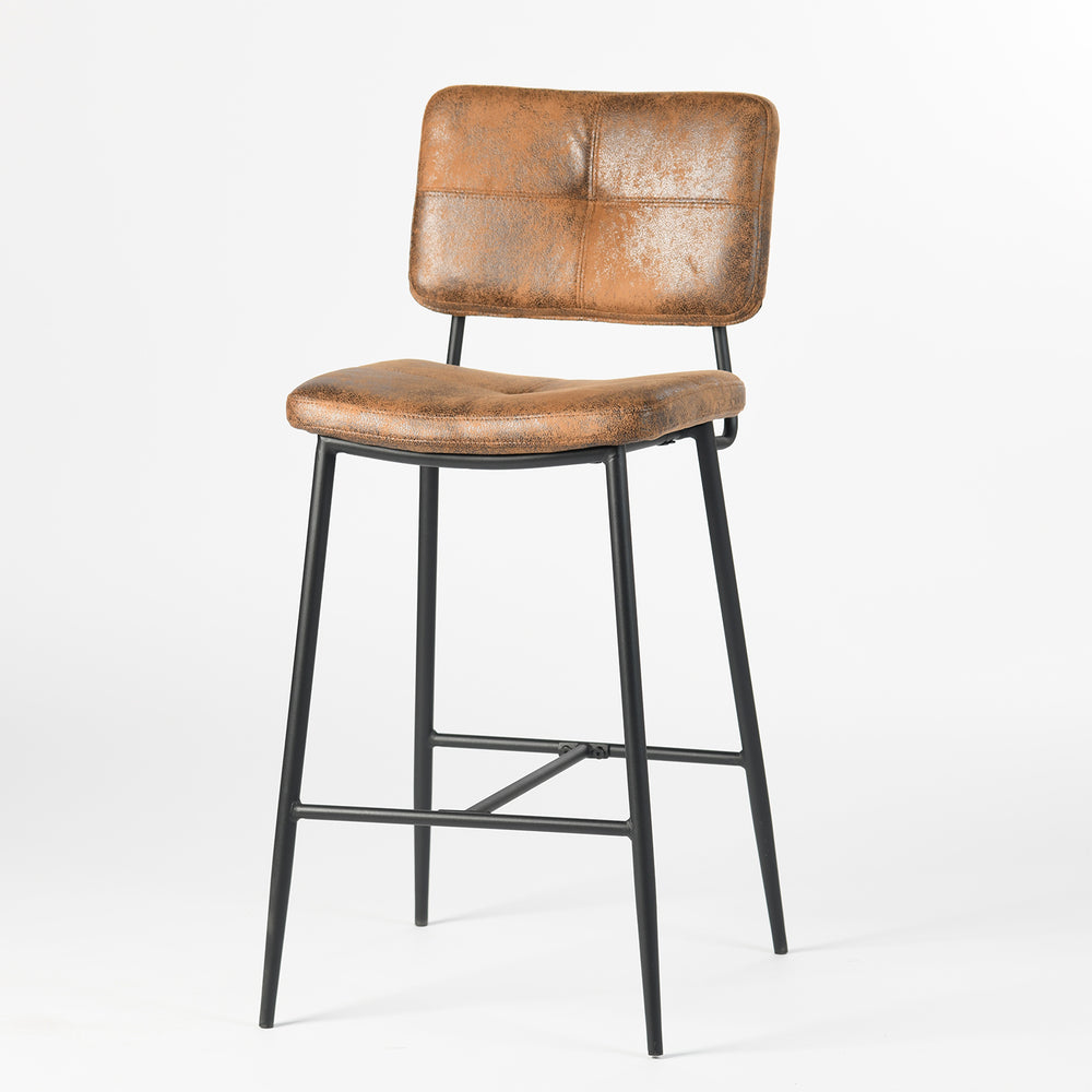 Homeroots Set Of Two 27" Brown And Black Faux Leather And Steel Low Back Counter Height Bar Chairs   483798