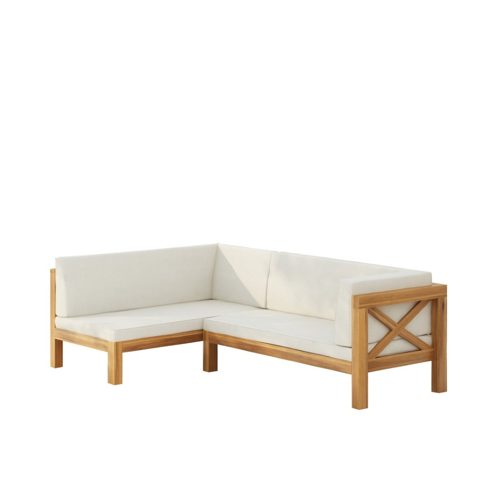 English Elm Brava Outdoor Acacia Corner Bench Set with Coffee Table for Patio Entertaining 57968.00BEI2