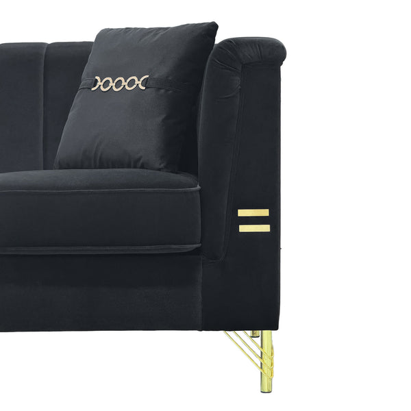 English Elm Fx-P82-Bk2 Modern Velvet 3-Seater Sofa With 2 Pillows | Elegant Chesterfield Design & Glam Gold Legs W576S00215