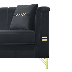 English Elm FX-P82-2PC Velvet Sofa Set of 2 — Plush Tufted 3-Seater Couches with Gold Metal Legs for Stylish Homes Black W576S00241