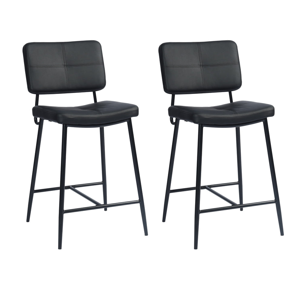 Homeroots Set Of Two 24" Cream And Black Faux Leather And Steel Low Back Counter Height Bar Chairs   483803