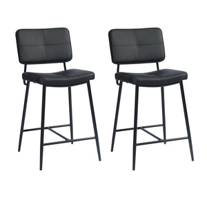 Homeroots Set Of Two 24" Cream And Black Faux Leather And Steel Low Back Counter Height Bar Chairs   483803