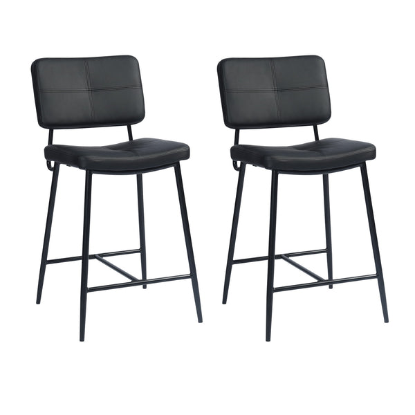 Homeroots Set Of Two 24" Cream And Black Faux Leather And Steel Low Back Counter Height Bar Chairs   483803