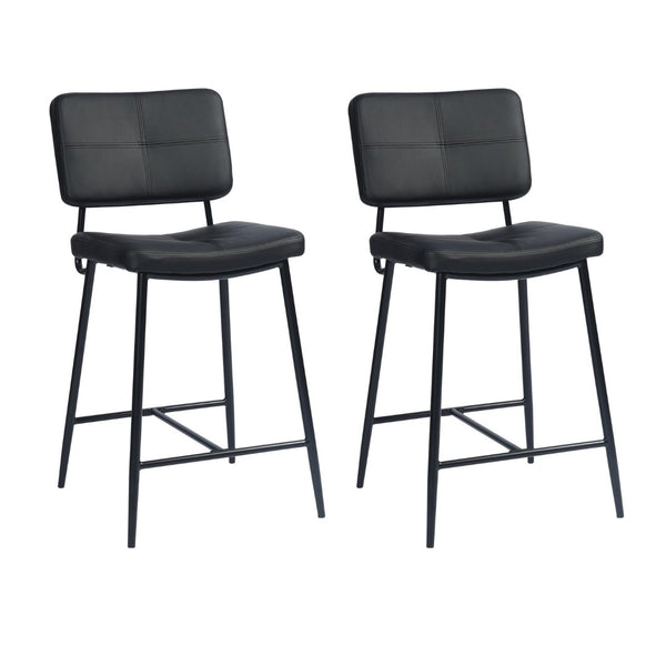 Homeroots Set Of Two Stylish 36" Black Faux Leather Low Back Bar Chairs - Chic Counter Seating For Any Room   483804