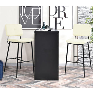 Homeroots Set Of Two 29" Cream And Black Faux Leather And Steel Low Back Bar Height Bar Chairs   483805