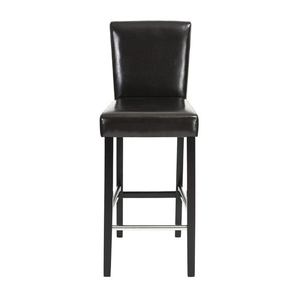 HomeRoots Set of Two 28" Brown Faux Leather Bar Height Stools with Black Steel Frame for Modern Spaces 483813