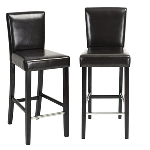 HomeRoots Set of Two 28" Brown Faux Leather Bar Height Stools with Black Steel Frame for Modern Spaces 483813