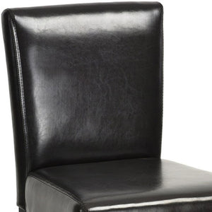 HomeRoots Set of Two 28" Brown Faux Leather Bar Height Stools with Black Steel Frame for Modern Spaces 483813