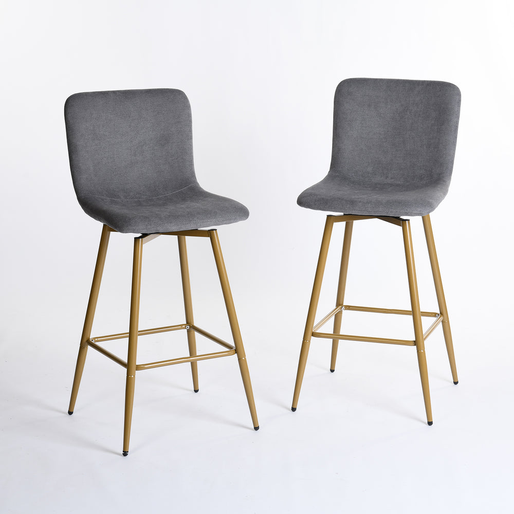 Homeroots Set Of Two 29" Gray And Gold Steel Bar Height Bar Chairs   483815
