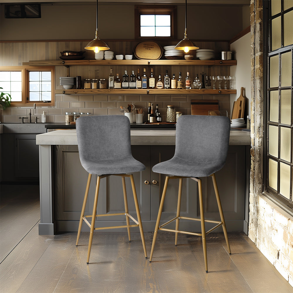 Homeroots Set Of Two 29" Gray And Gold Steel Bar Height Bar Chairs   483815