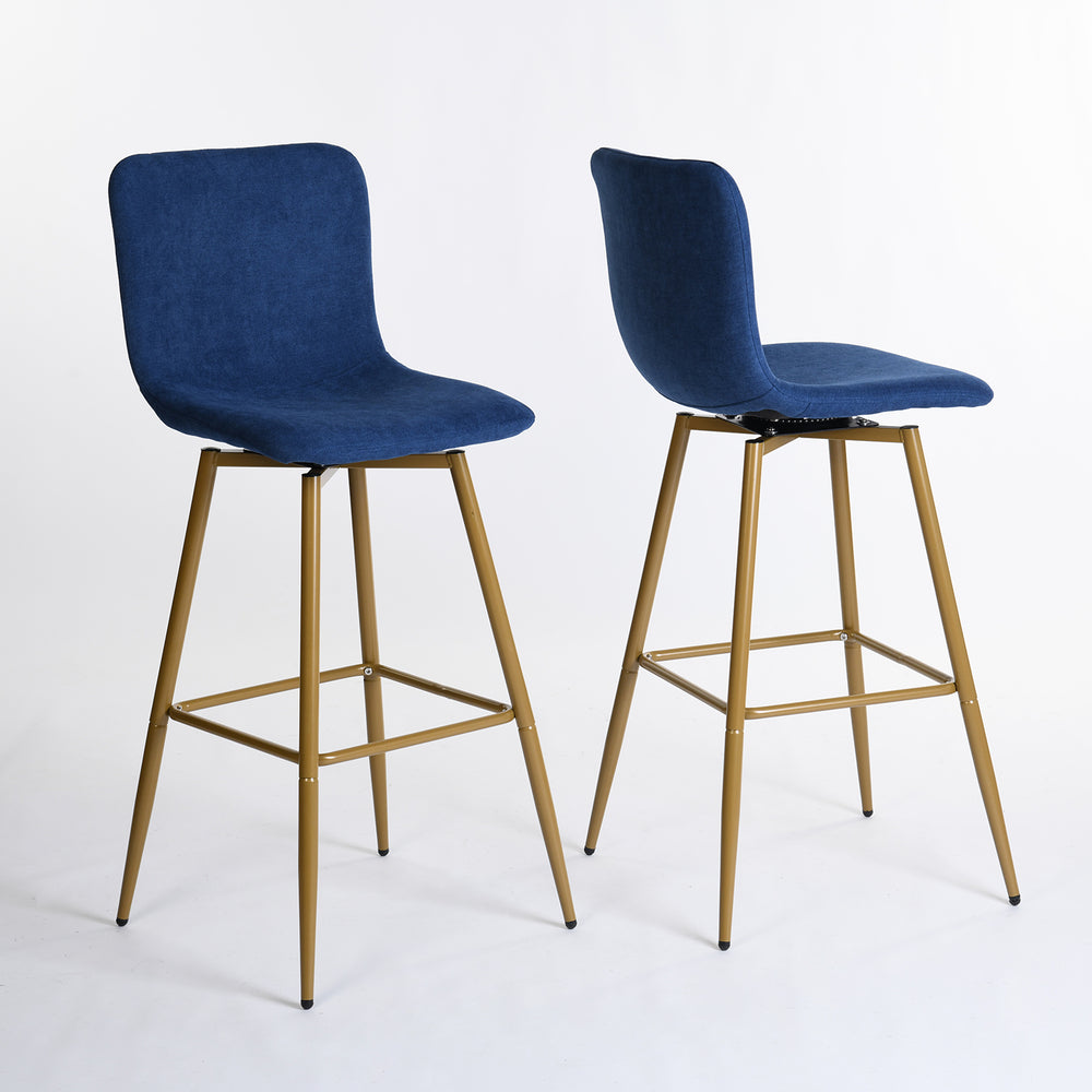 Homeroots Set Of Two 29" Dark Blue And Gold Steel Bar Height Bar Chairs   483816