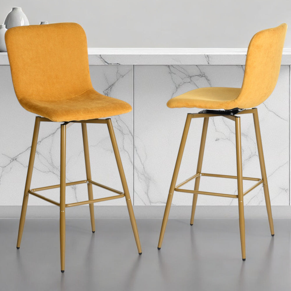 Homeroots Set Of Two 29" Mauve And Gold Steel Bar Height Bar Chairs   483817