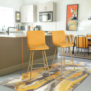 Homeroots Set Of Two 29" Mauve And Gold Steel Bar Height Bar Chairs   483817