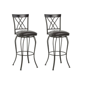 Homeroots Set Of Two 30" Black Faux Leather And Steel Swivel Bar Height Bar Chairs   483818