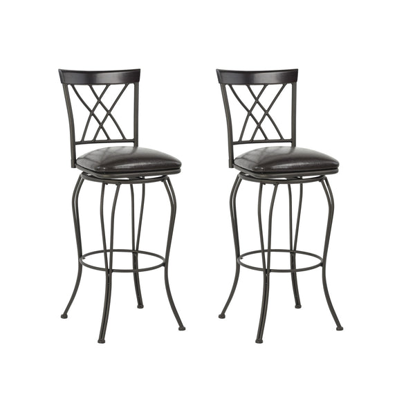 Homeroots Set Of Two 30" Black Faux Leather And Steel Swivel Bar Height Bar Chairs   483818