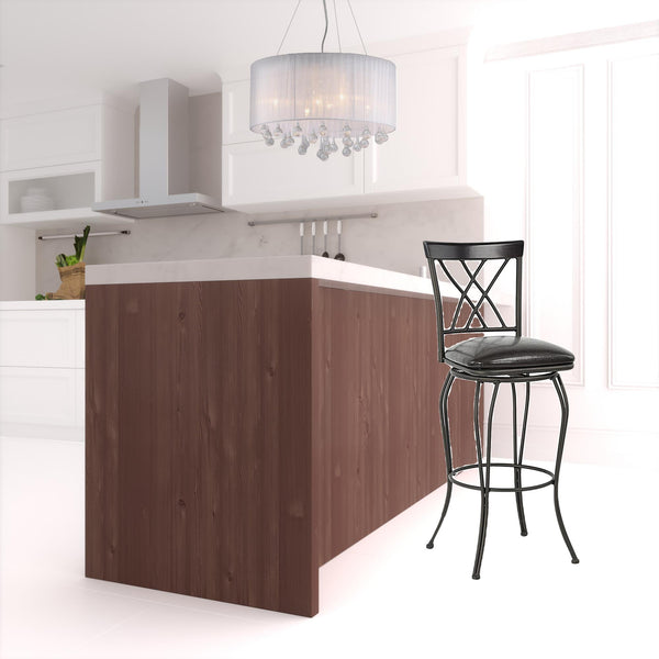 Homeroots Set Of Two 30" Black Faux Leather And Steel Swivel Bar Height Bar Chairs   483818