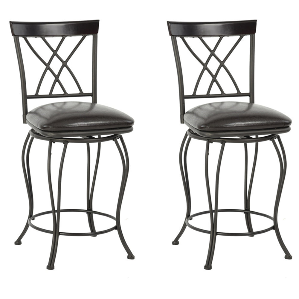 Homeroots Set Of Two 24" Black Steel Swivel Counter Height Bar Chairs   483819