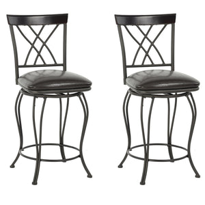 Homeroots Set Of Two 24" Black Steel Swivel Counter Height Bar Chairs   483819