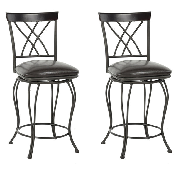 Homeroots Set Of Two 24" Black Steel Swivel Counter Height Bar Chairs   483819