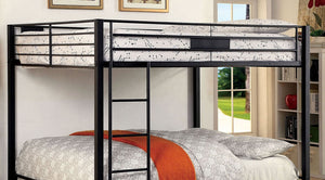 English Elm Queen Industrial Metal Bunk Bed with Pipe Frame, Built-In Slats & Ladder, Durable Retro Style 92" Black 81 L x 17 W x 6 H B2741S00376