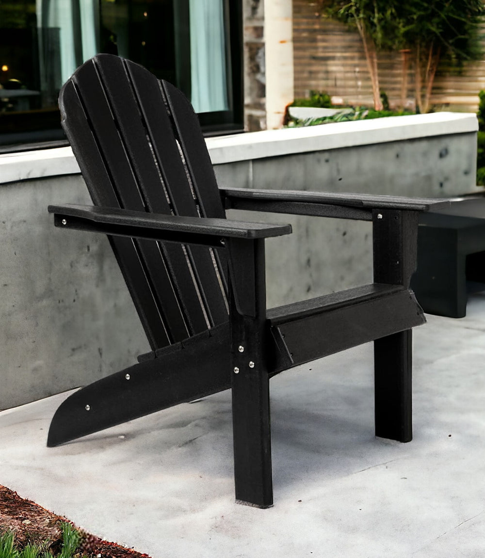 Homeroots 32" Stylish Black Heavy Duty Plastic Adirondack Chair For Indoor & Outdoor Relaxation & Comfort  Plastic 483896