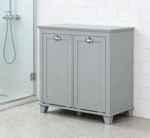 English Elm Bathroom Dual Tilt Out Hamper Cabinet Gray Mdf Laundry Sorter with Modern Handles T3971P430828