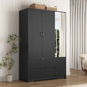 English Elm 8 Drawer Tall Chest Slim Particleboard Build Smooth Gliding Storage for Bedroom Closet Black W409S00010