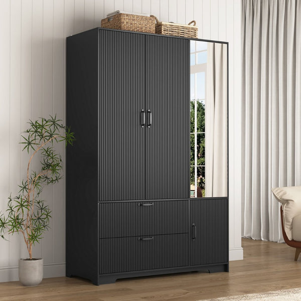 English Elm 8 Drawer Tall Chest Slim Particleboard Build Smooth Gliding Storage for Bedroom Closet Black W409S00010