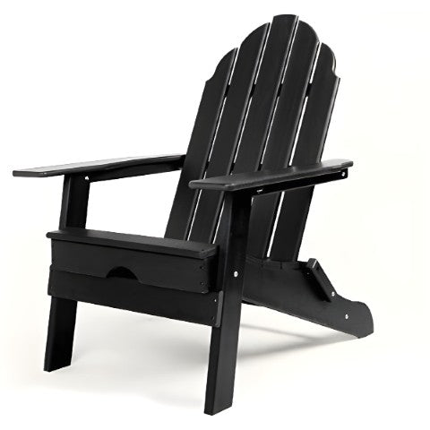 Homeroots 30" Chic Black Heavy Duty Plastic Adirondack Chair For Stylish Indoor & Outdoor Relaxation  Plastic 483904