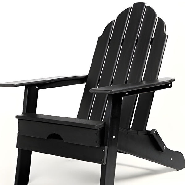 Homeroots 30" Chic Black Heavy Duty Plastic Adirondack Chair For Stylish Indoor & Outdoor Relaxation  Plastic 483904