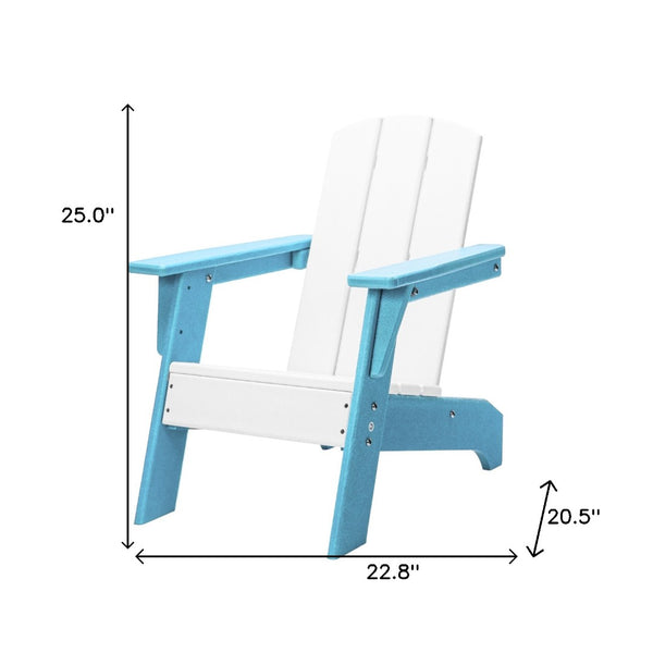 Homeroots 23" Blue And White Heavy Duty Plastic Adirondack Chair For Kids - Perfect For Outdoor Relaxation!  Plastic 483912