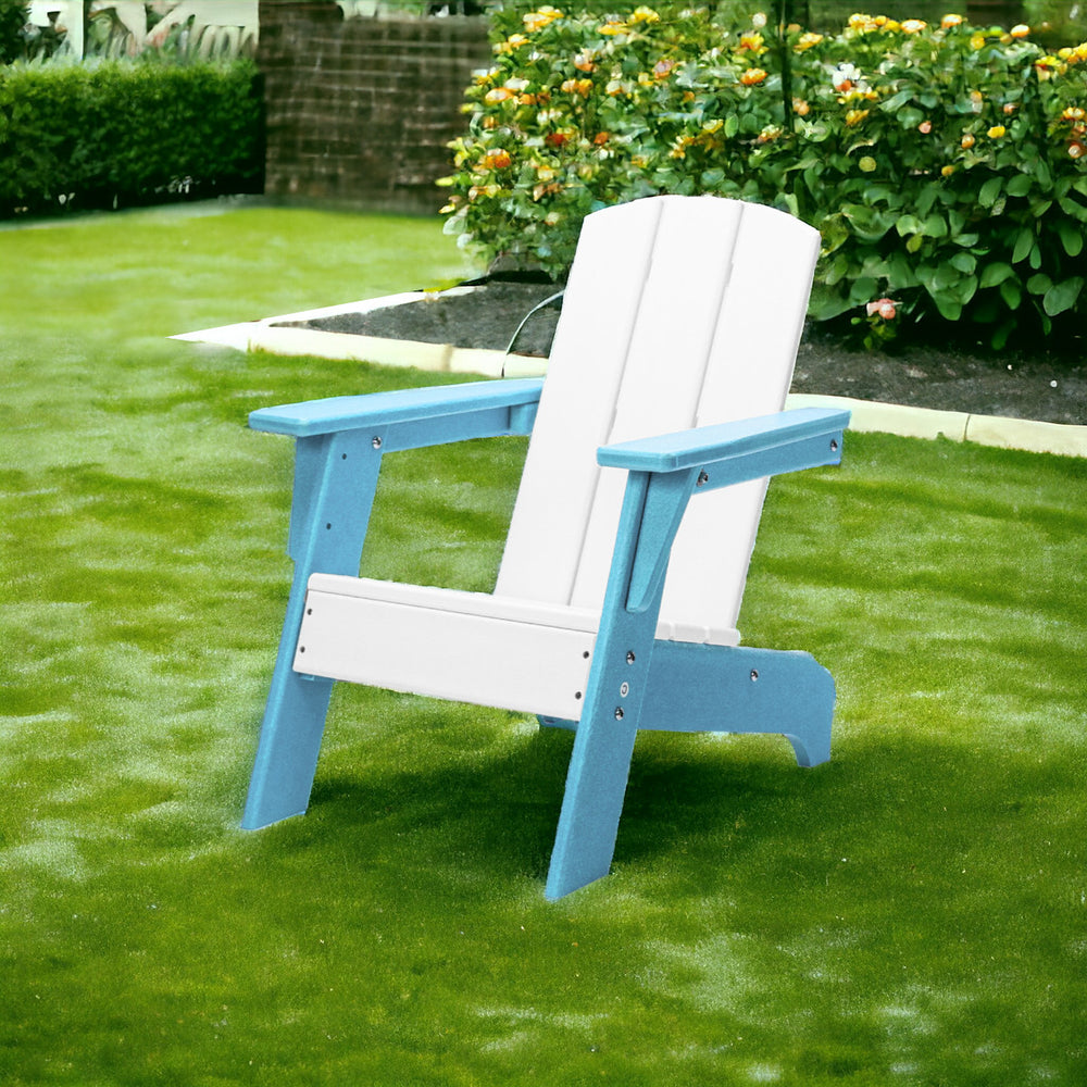 Homeroots 23" Blue And White Heavy Duty Plastic Adirondack Chair For Kids - Perfect For Outdoor Relaxation!  Plastic 483912
